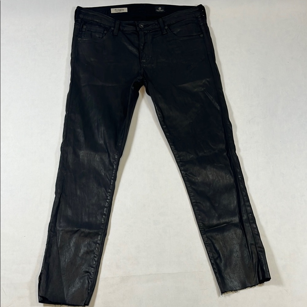 AG Adriano Goldschmied Black Leatherette The Legging Skinny Jeans 30